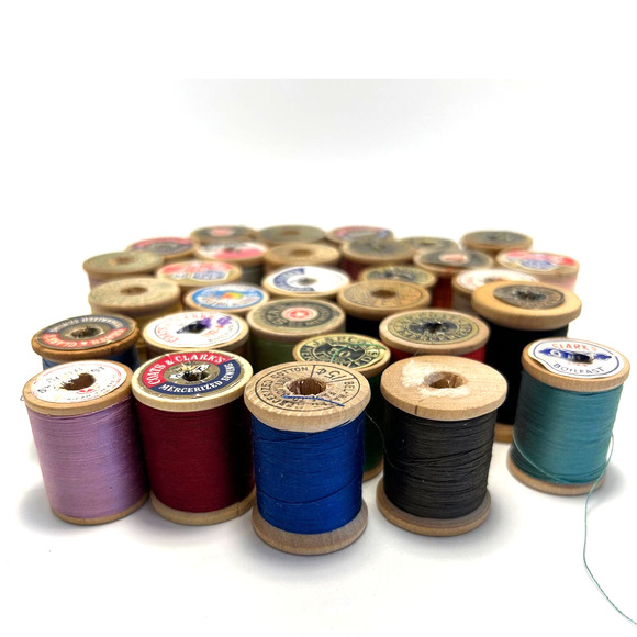 Vintage Thread On Wooden Spools Lot of 30 - Picture 2 of 9